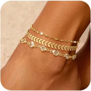 Ankle Bracelets for Women Waterproof,14K Real Gold Plated Anklet for Women Dainty Ankle Bracelets Handmade Adjustable Chain Summer Beach Jewelry Gift