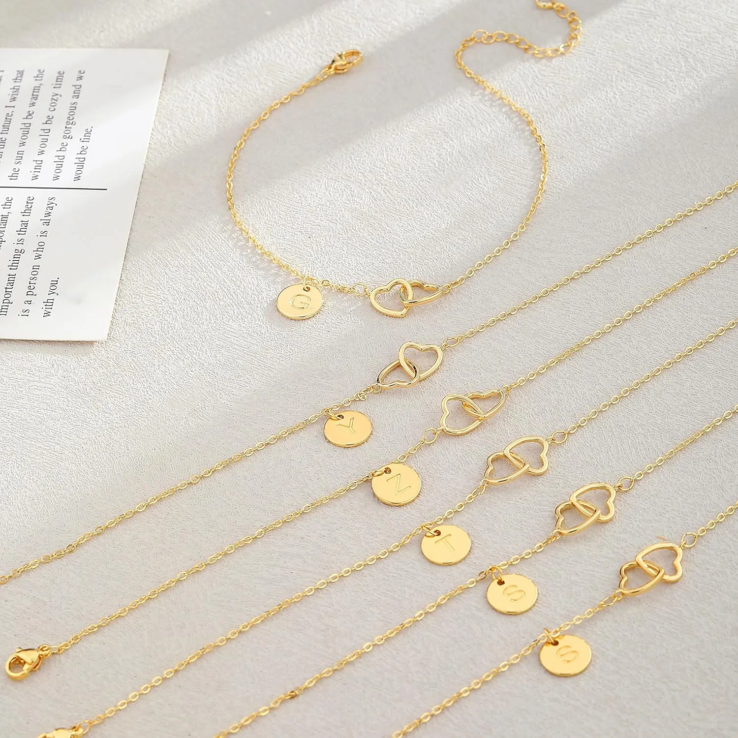 Ankle Bracelets for Women Waterproof,14K Real Gold Plated Initial Anklet Dainty Letter Heart Ankle Bracelets Handmade Adjustable Chain Anklet Summer Beach Jewelry
