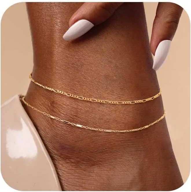 Ankle Bracelets for Women,14K Gold Plated Layered Beach Anklets SetWaterproof Dainty Gold Anklets for Women Gold Jewelry
