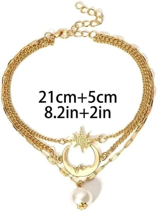 Anklet Anklets for Women 3 Layered Anklet Leg Chain Bracelet Sandals Summer Beach Female Jewelry Anklet for Women (Metal Color : Silver Plate)
