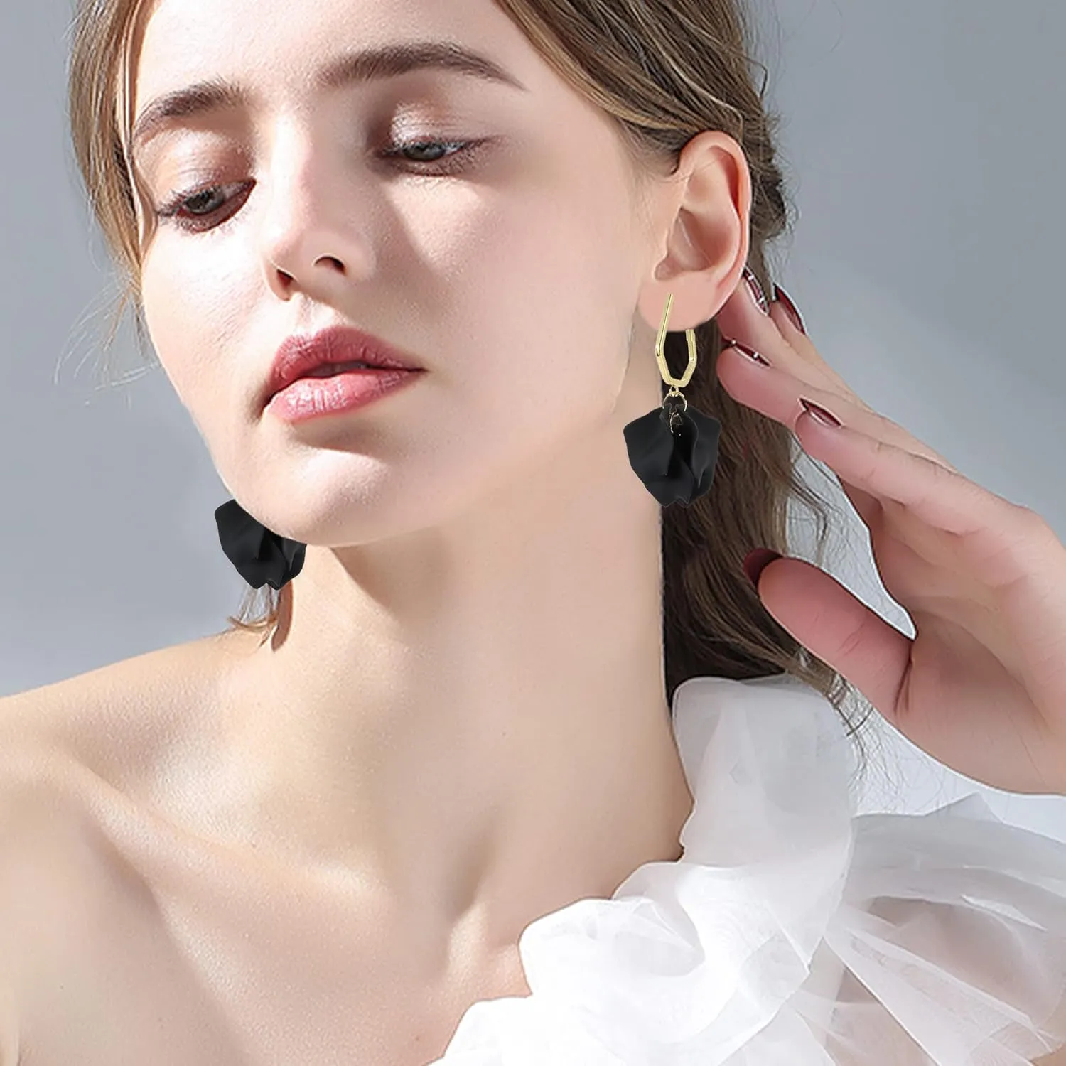 Anmpab Boho Long Acrylic Rose Petal Drop Dangle Earrings Bohemian Resin Multicolored Flower Statement Floral Tassel Layered Floral Petal Earrings for Women Bridal Prom