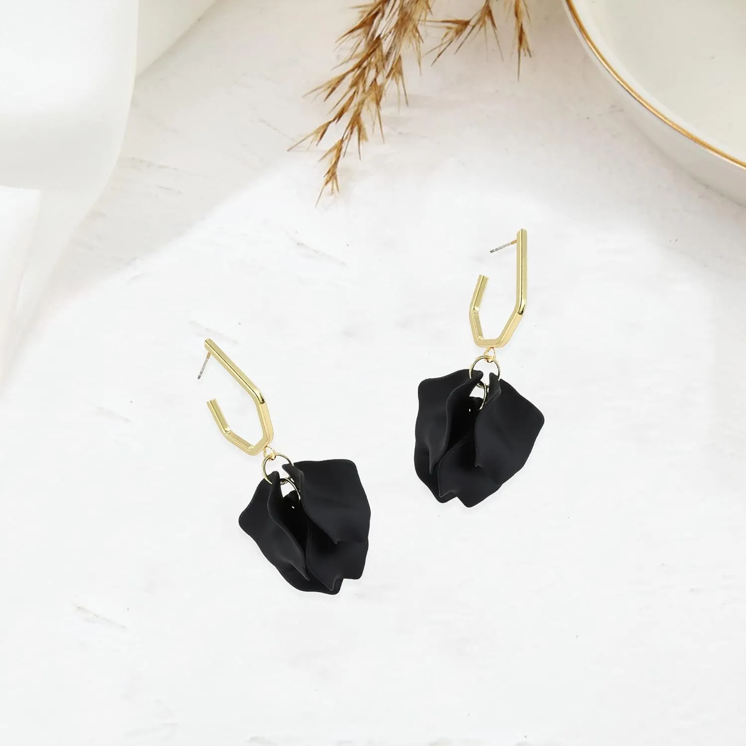 Anmpab Boho Long Acrylic Rose Petal Drop Dangle Earrings Bohemian Resin Multicolored Flower Statement Floral Tassel Layered Floral Petal Earrings for Women Bridal Prom