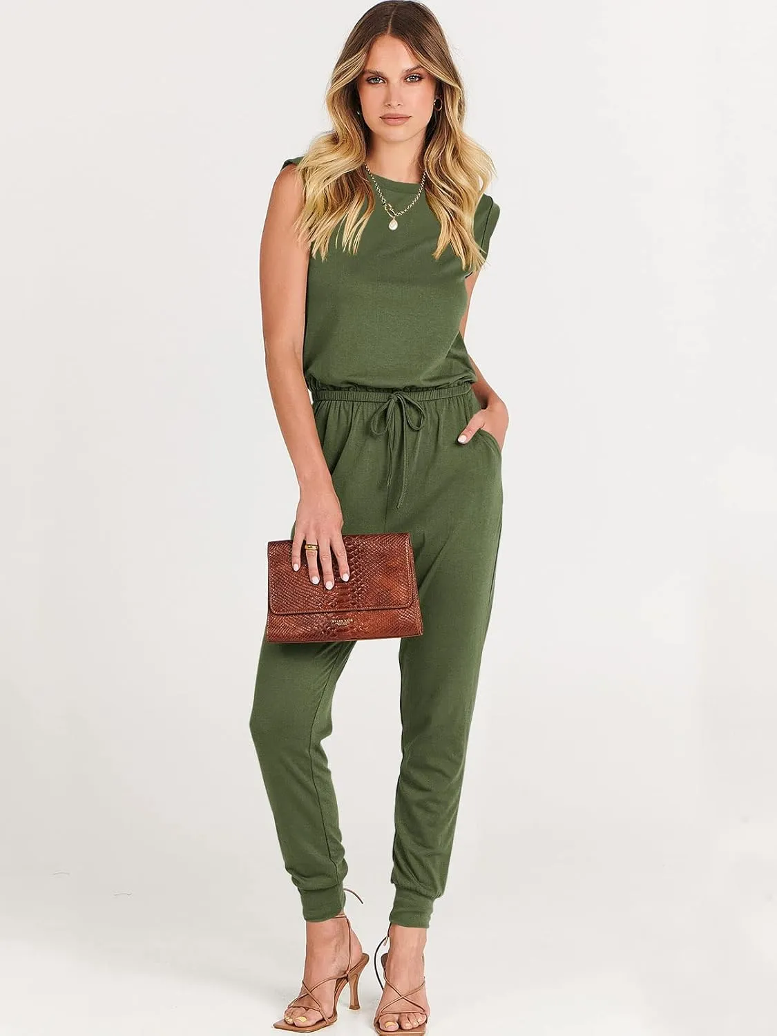 ANRABESS Womens Summer Crewneck Sleeveless Casual Dressy Loose Stretchy Jumpsuits Rompers 2025 Trendy Outfits