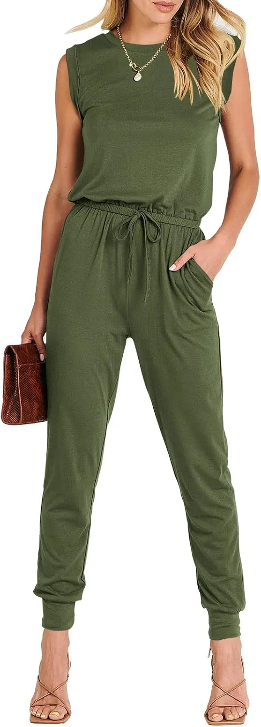 ANRABESS Womens Summer Crewneck Sleeveless Casual Dressy Loose Stretchy Jumpsuits Rompers 2025 Trendy Outfits