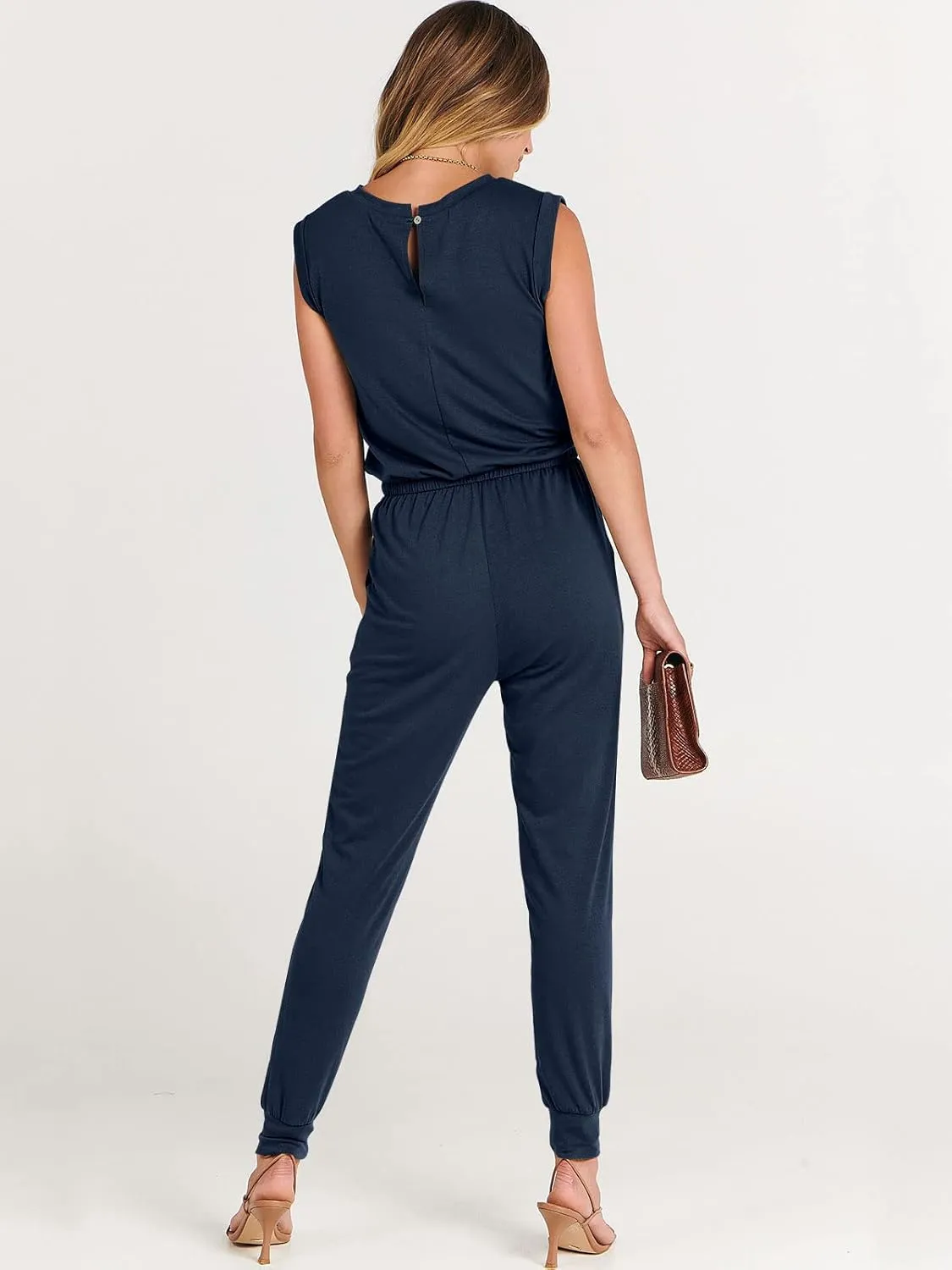 ANRABESS Womens Summer Crewneck Sleeveless Casual Dressy Loose Stretchy Jumpsuits Rompers 2025 Trendy Outfits
