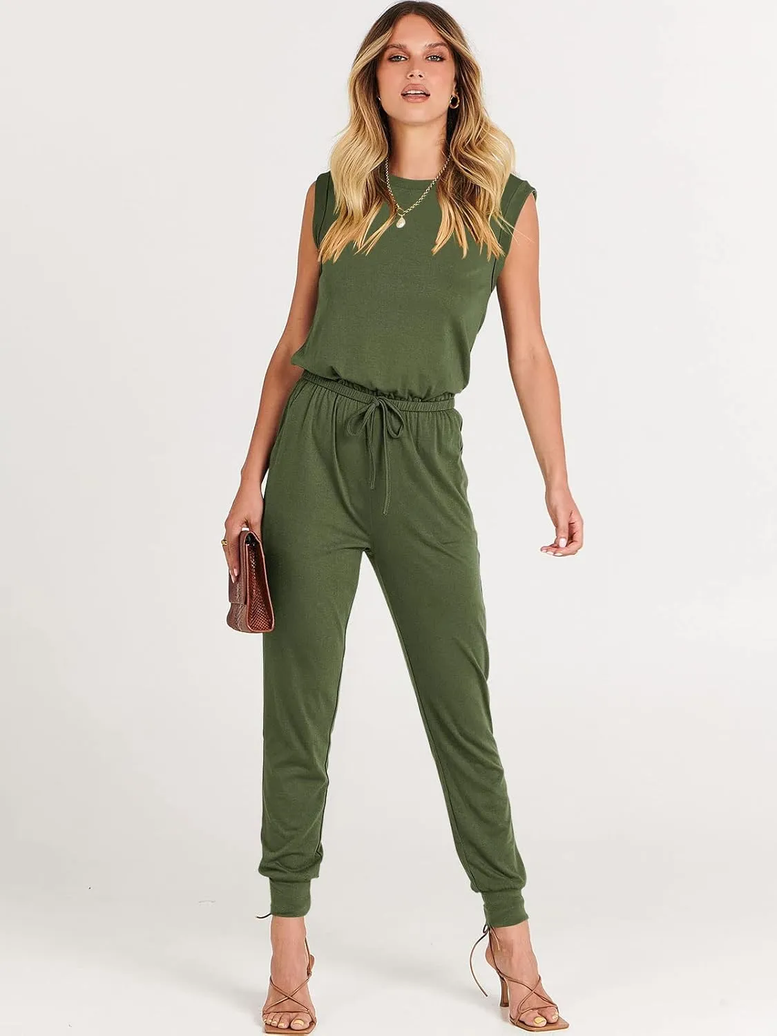 ANRABESS Womens Summer Crewneck Sleeveless Casual Dressy Loose Stretchy Jumpsuits Rompers 2025 Trendy Outfits