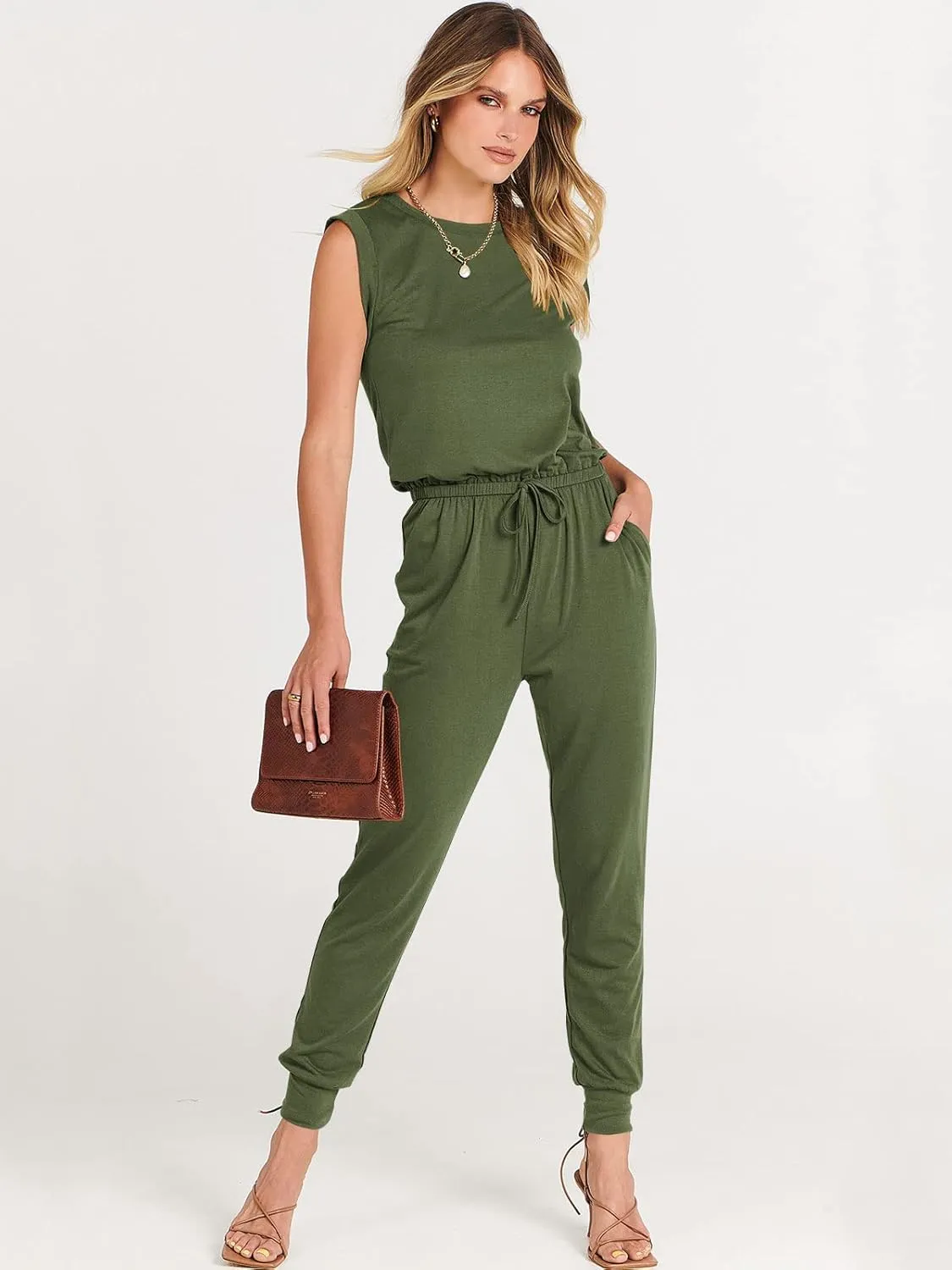ANRABESS Womens Summer Crewneck Sleeveless Casual Dressy Loose Stretchy Jumpsuits Rompers 2025 Trendy Outfits