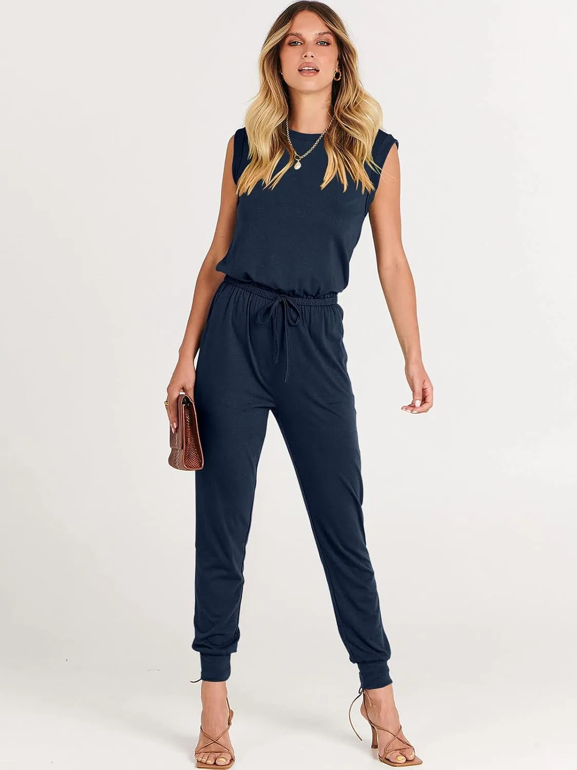 ANRABESS Womens Summer Crewneck Sleeveless Casual Dressy Loose Stretchy Jumpsuits Rompers 2025 Trendy Outfits