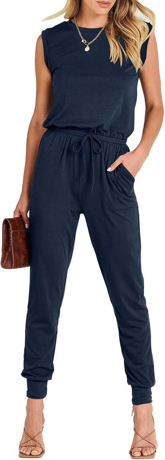 ANRABESS Womens Summer Crewneck Sleeveless Casual Dressy Loose Stretchy Jumpsuits Rompers 2025 Trendy Outfits