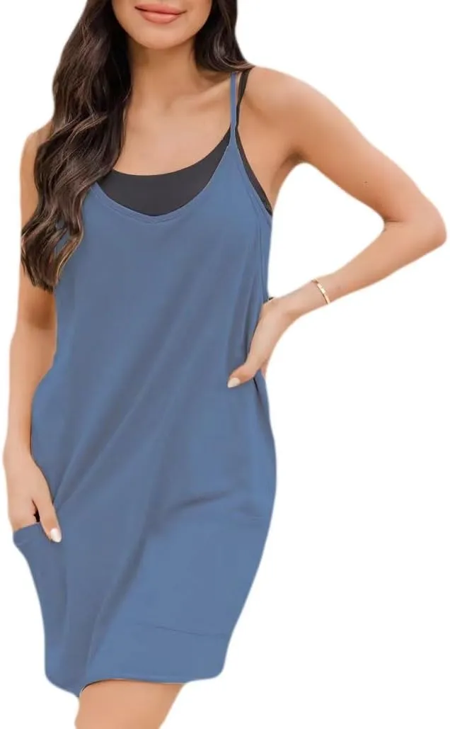 Apvirdy Womens Tennis Dress Spaghetti Strap Sundress with Built in Sleeveless Short Jumpsuits Athletic Dresses