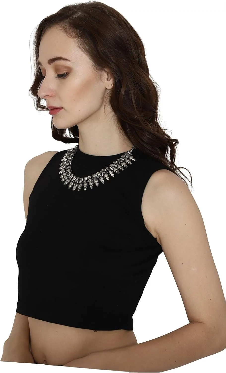 athizay Chunky Necklace Choker for women Indian oxidised silver fashion jewelry tribal inspired antique textured Chokers Metal jewellery