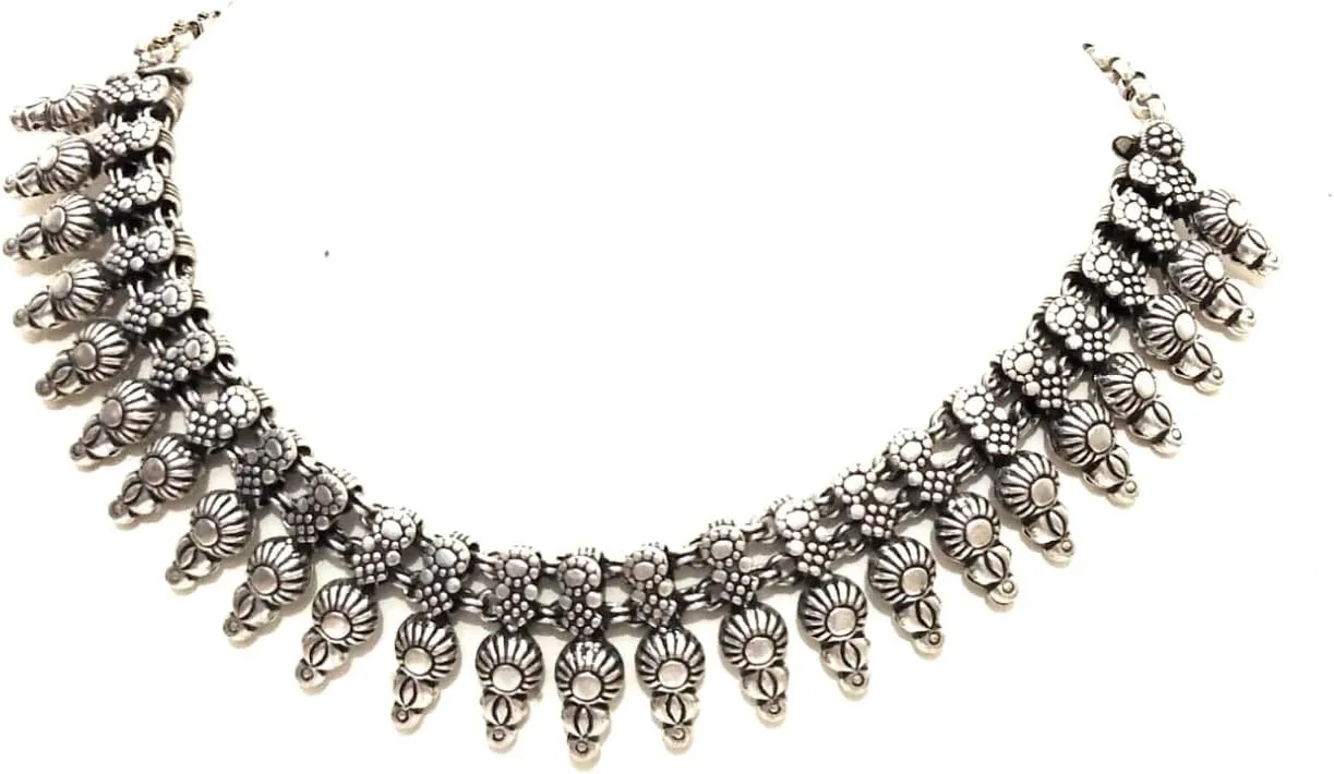 athizay Chunky Necklace Choker for women Indian oxidised silver fashion jewelry tribal inspired antique textured Chokers Metal jewellery
