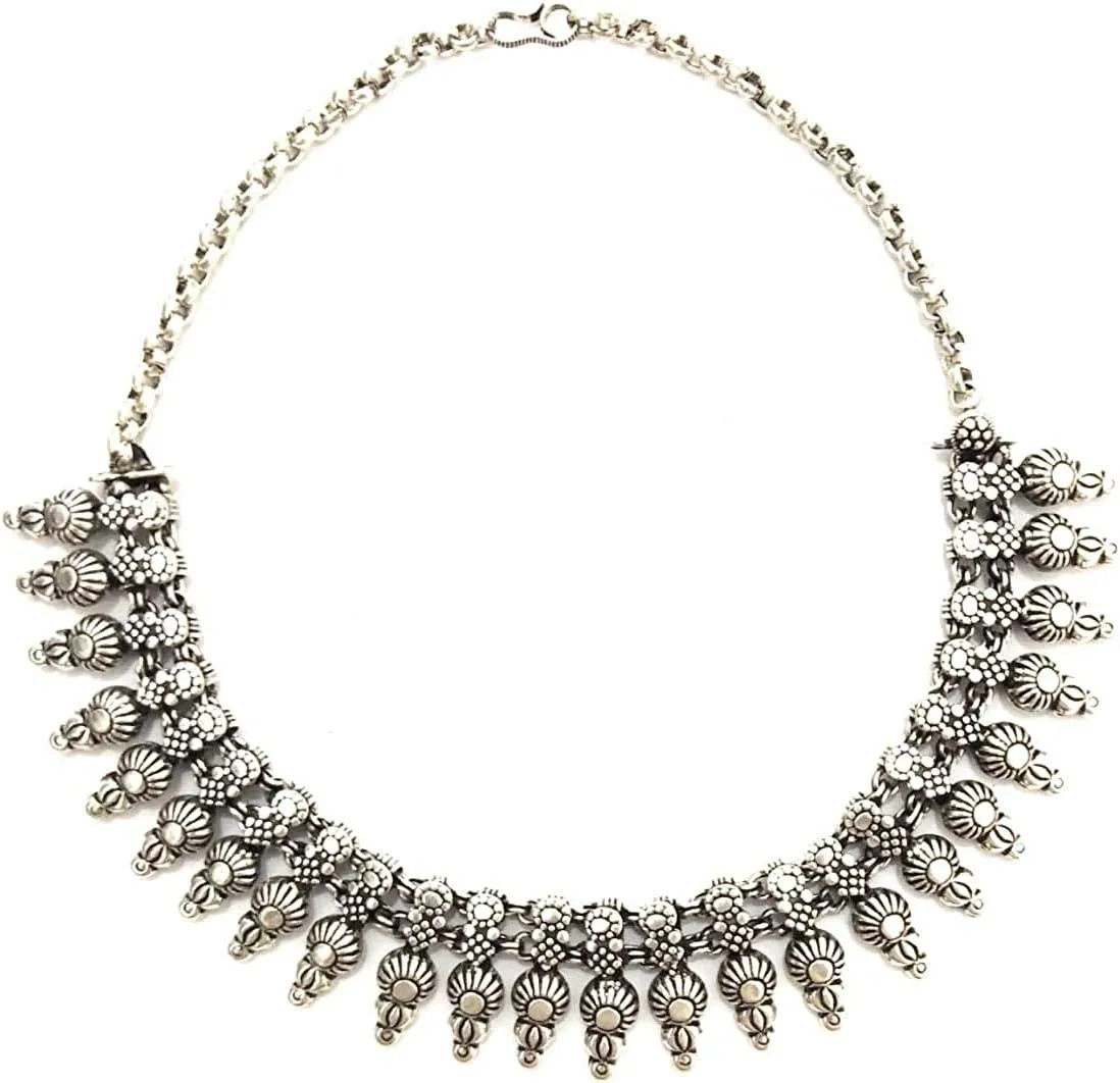 athizay Chunky Necklace Choker for women Indian oxidised silver fashion jewelry tribal inspired antique textured Chokers Metal jewellery