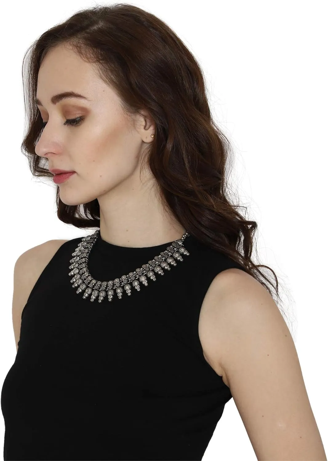 athizay Chunky Necklace Choker for women Indian oxidised silver fashion jewelry tribal inspired antique textured Chokers Metal jewellery