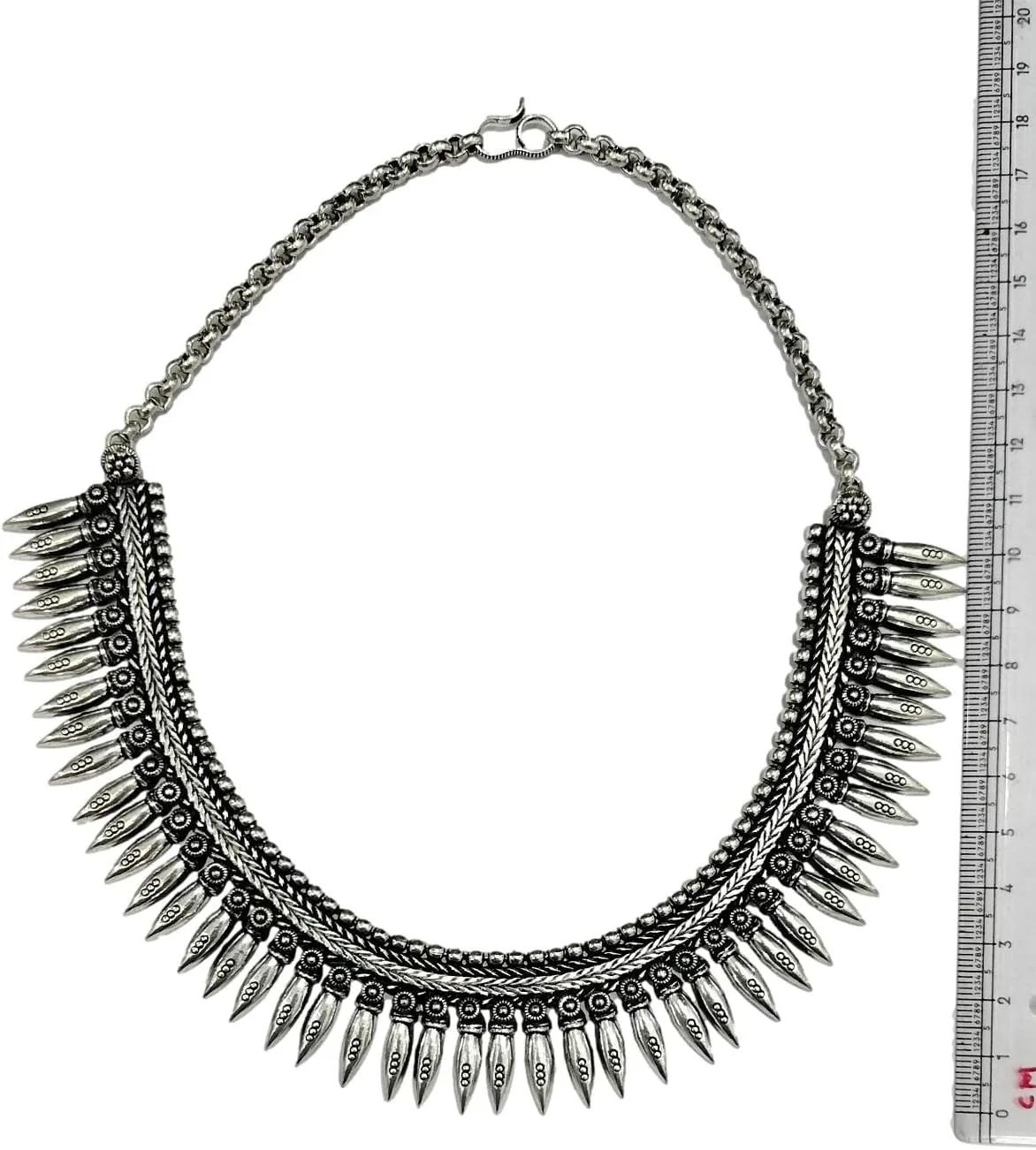 athizay Collar Necklaces Indian Hasli Ethnic silver Jewelry oxidised for women traditional Jewellery antique texture Metal Necklace