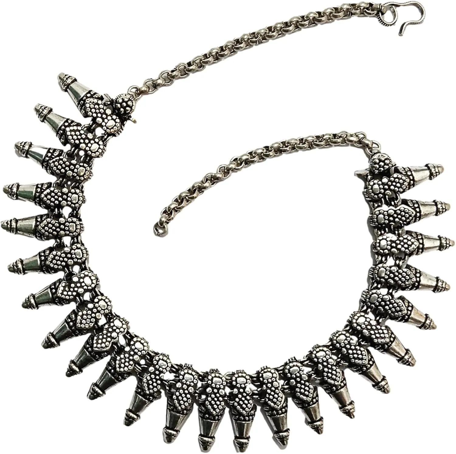 athizay Necklace oxidised silver choker for women fashion traditional Indian jewelry tribal inspired antique silver Choker Metal jewellery (Corn Shape Bead)