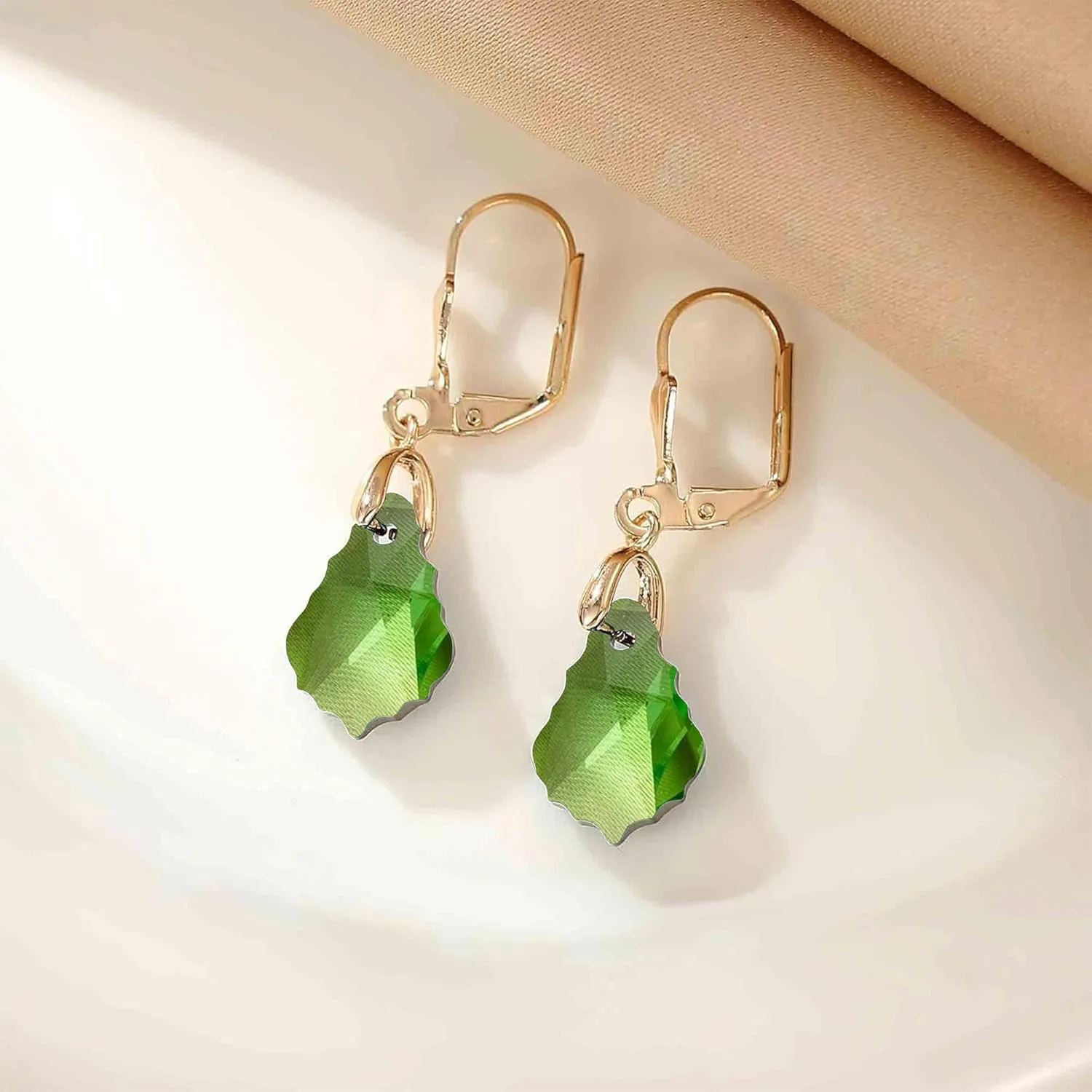 Austrian Crystal Baroque Drop Leverback Earrings for Women Fashion 14K Gold Plated Hypoallergenic Jewelry