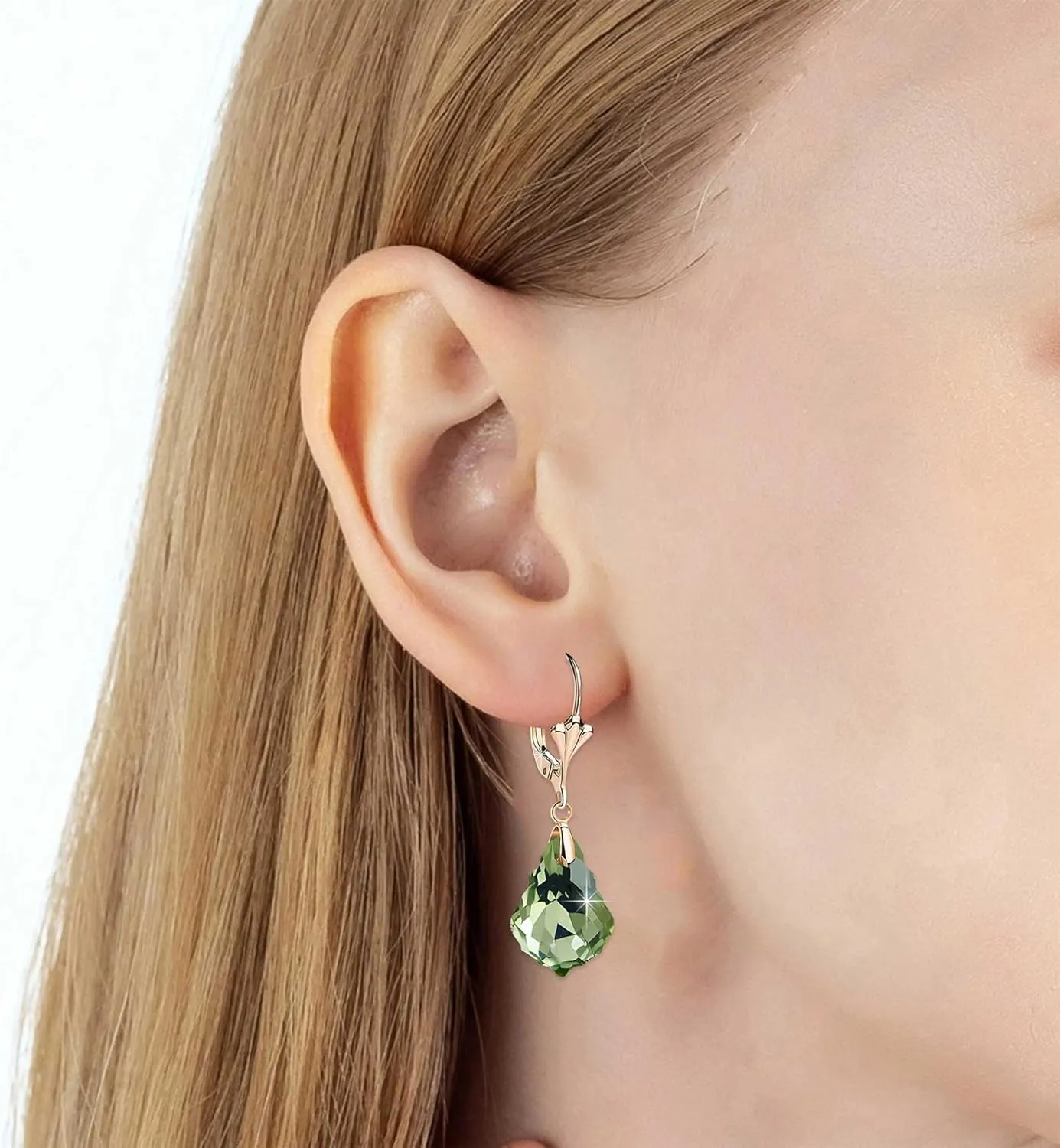 Austrian Crystal Baroque Drop Leverback Earrings for Women Fashion 14K Gold Plated Hypoallergenic Jewelry