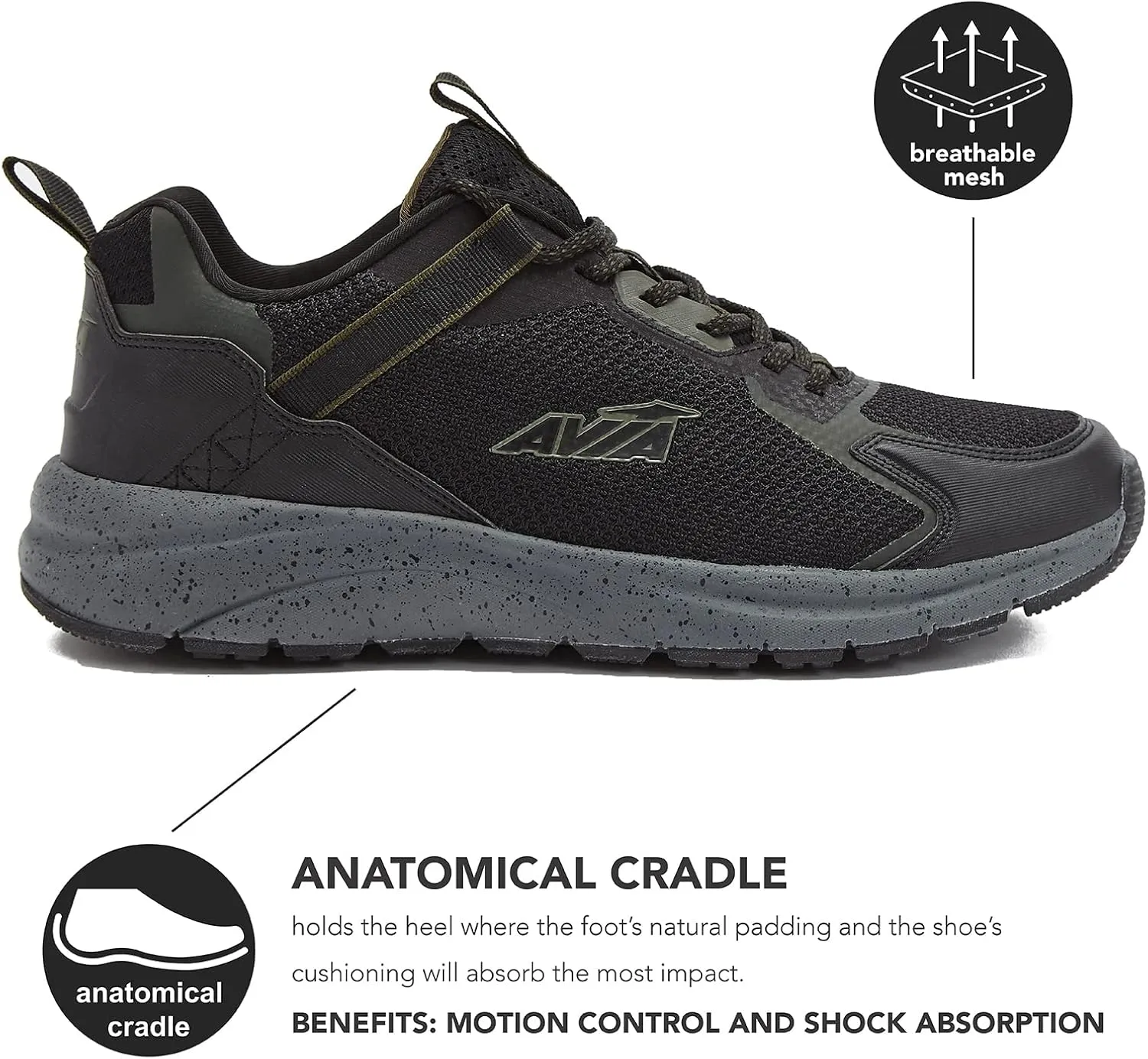 Avia Canyon Mens Trail Shoes and Walking Sneakers with Arch Support and Breathable Mesh