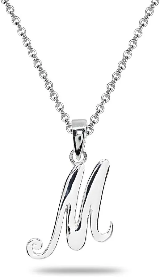 B. BRILLIANT Initial Necklaces for Women Sterling Silver Personalized Alphabet Letter Name Script Pendant Necklace for Women, A-Z