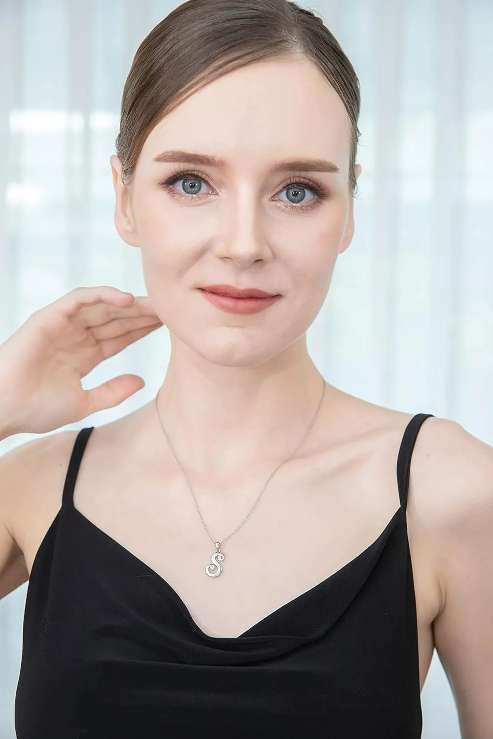 B. BRILLIANT Initial Necklaces for Women Sterling Silver Personalized Alphabet Letter Name Script Pendant Necklace for Women, A-Z