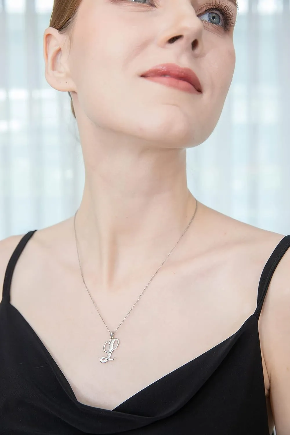 B. BRILLIANT Initial Necklaces for Women Sterling Silver Personalized Alphabet Letter Name Script Pendant Necklace for Women, A-Z