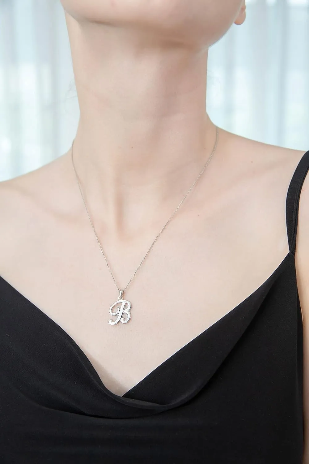 B. BRILLIANT Initial Necklaces for Women Sterling Silver Personalized Alphabet Letter Name Script Pendant Necklace for Women, A-Z