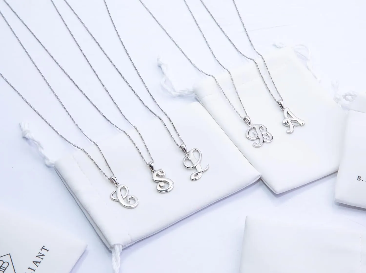 B. BRILLIANT Initial Necklaces for Women Sterling Silver Personalized Alphabet Letter Name Script Pendant Necklace for Women, A-Z