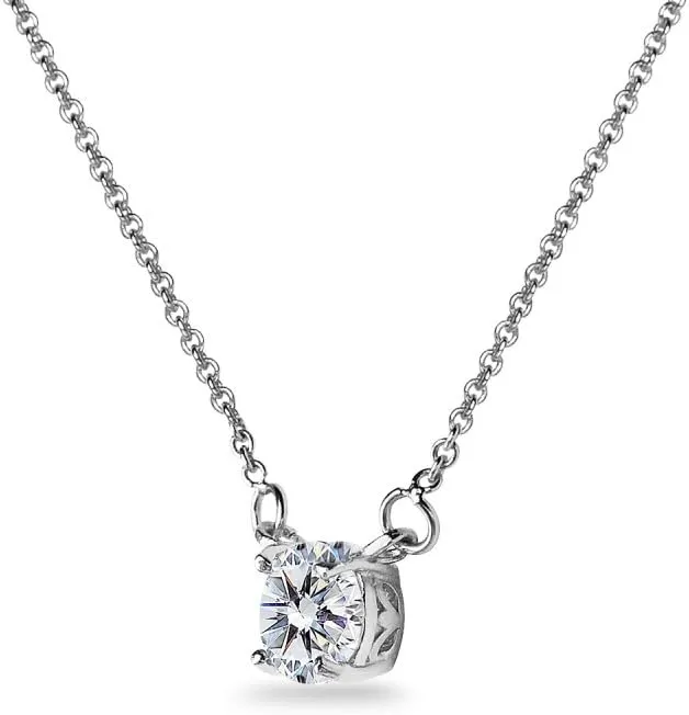 B. BRILLIANT Sterling Silver 6mm AAA Cubic Zirconia Solitaire Stone Short Choker CZ Necklace for Women