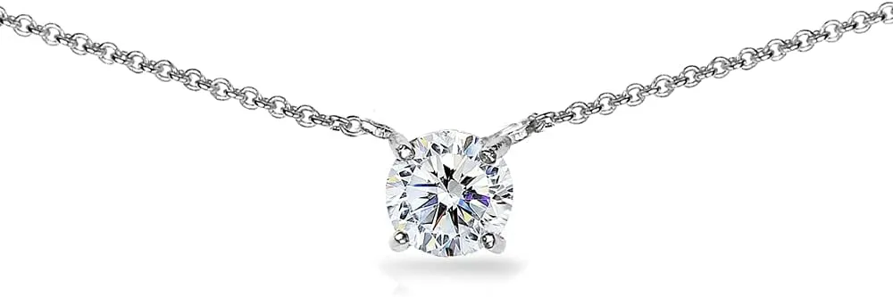 B. BRILLIANT Sterling Silver 6mm AAA Cubic Zirconia Solitaire Stone Short Choker CZ Necklace for Women