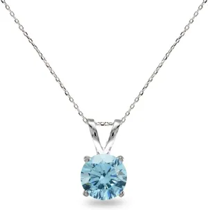 B. BRILLIANT Sterling Silver 7mm Round Solitaire European Crystal Pendant Necklace for Women Bridesmaids
