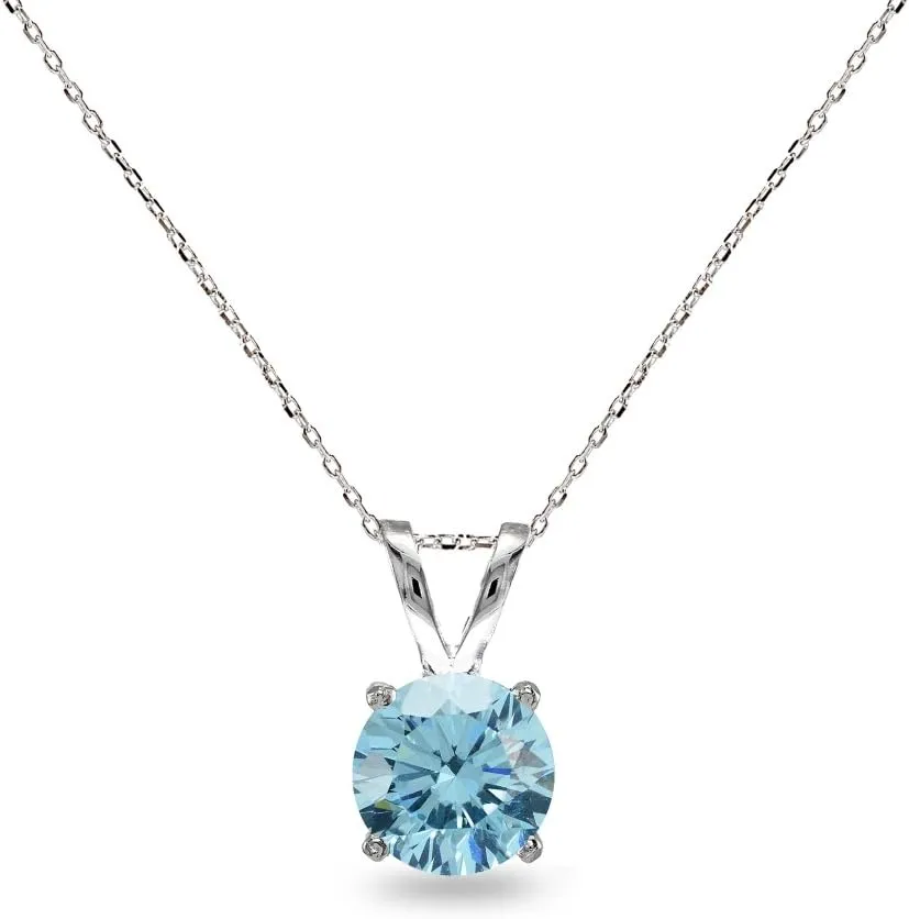 B. BRILLIANT Sterling Silver 7mm Round Solitaire European Crystal Pendant Necklace for Women Bridesmaids