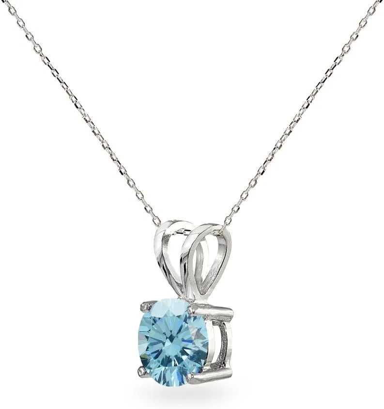 B. BRILLIANT Sterling Silver 7mm Round Solitaire European Crystal Pendant Necklace for Women Bridesmaids