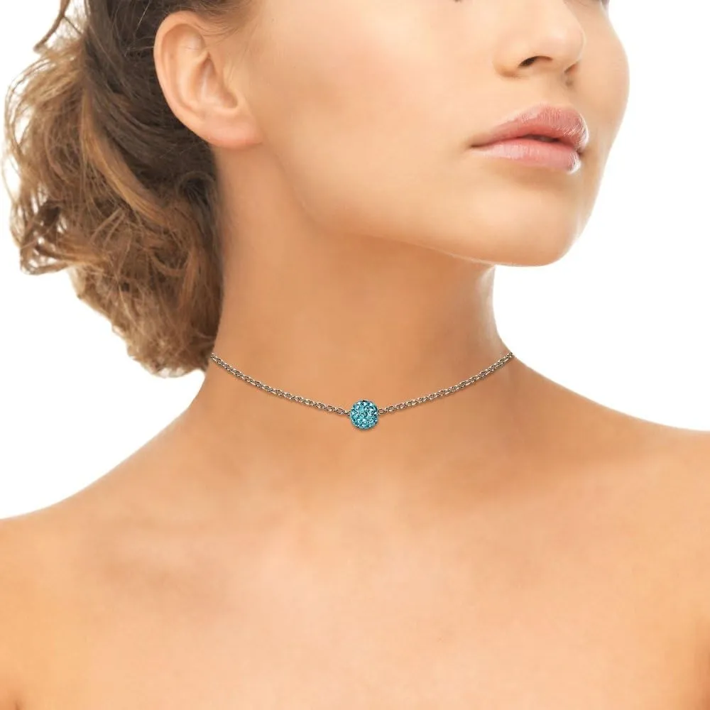 B. BRILLIANT Sterling Silver 8mm Color Crystal Bead Ball Small Dainty Fashion Trendy Short Choker Necklace for Women