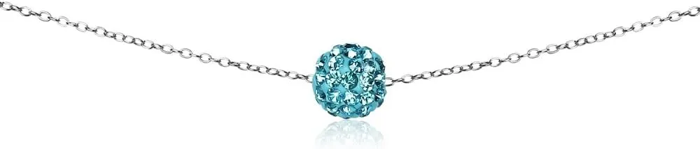 B. BRILLIANT Sterling Silver 8mm Color Crystal Bead Ball Small Dainty Fashion Trendy Short Choker Necklace for Women