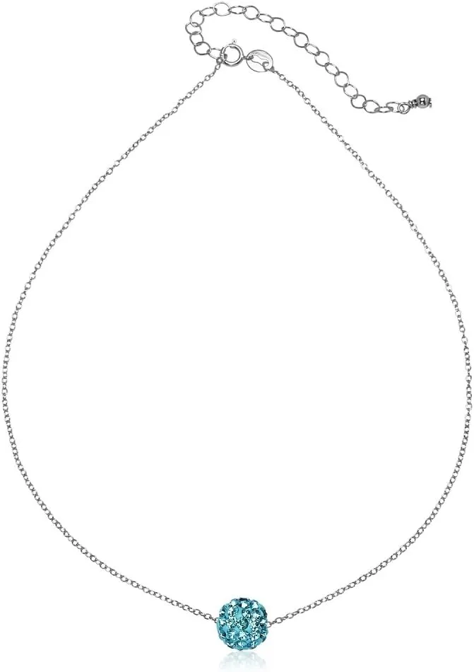 B. BRILLIANT Sterling Silver 8mm Color Crystal Bead Ball Small Dainty Fashion Trendy Short Choker Necklace for Women