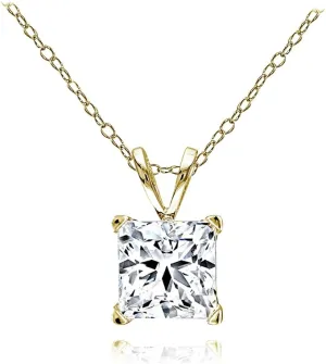 B. BRILLIANT Sterling Silver AAA Cubic Zirconia Princess-cut 7mm CZ Solitaire Necklace for Women Bridesmaids