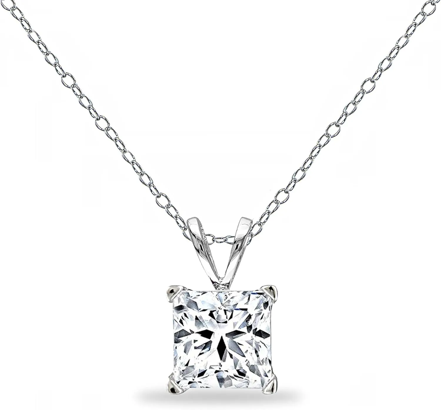 B. BRILLIANT Sterling Silver AAA Cubic Zirconia Princess-cut 7mm CZ Solitaire Necklace for Women Bridesmaids