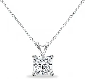 B. BRILLIANT Sterling Silver AAA Cubic Zirconia Princess-cut 7mm CZ Solitaire Necklace for Women Bridesmaids