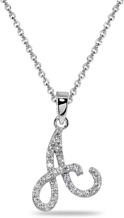 B. BRILLIANT Sterling Silver Cubic Zirconia Alphabet Letter Name Personalized Pendant CZ Initial Necklace for Women