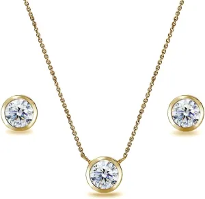 B. BRILLIANT Sterling Silver CZ 5mm Round Bezel Solitaire Dainty Necklace & Stud Earrings Set, Made w/AAA Cubic Zirconia