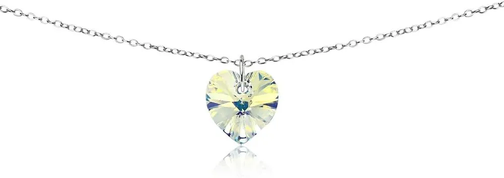 B. BRILLIANT Sterling Silver European Crystal Heart Short Choker Necklace for Women