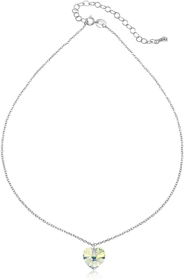 B. BRILLIANT Sterling Silver European Crystal Heart Short Choker Necklace for Women