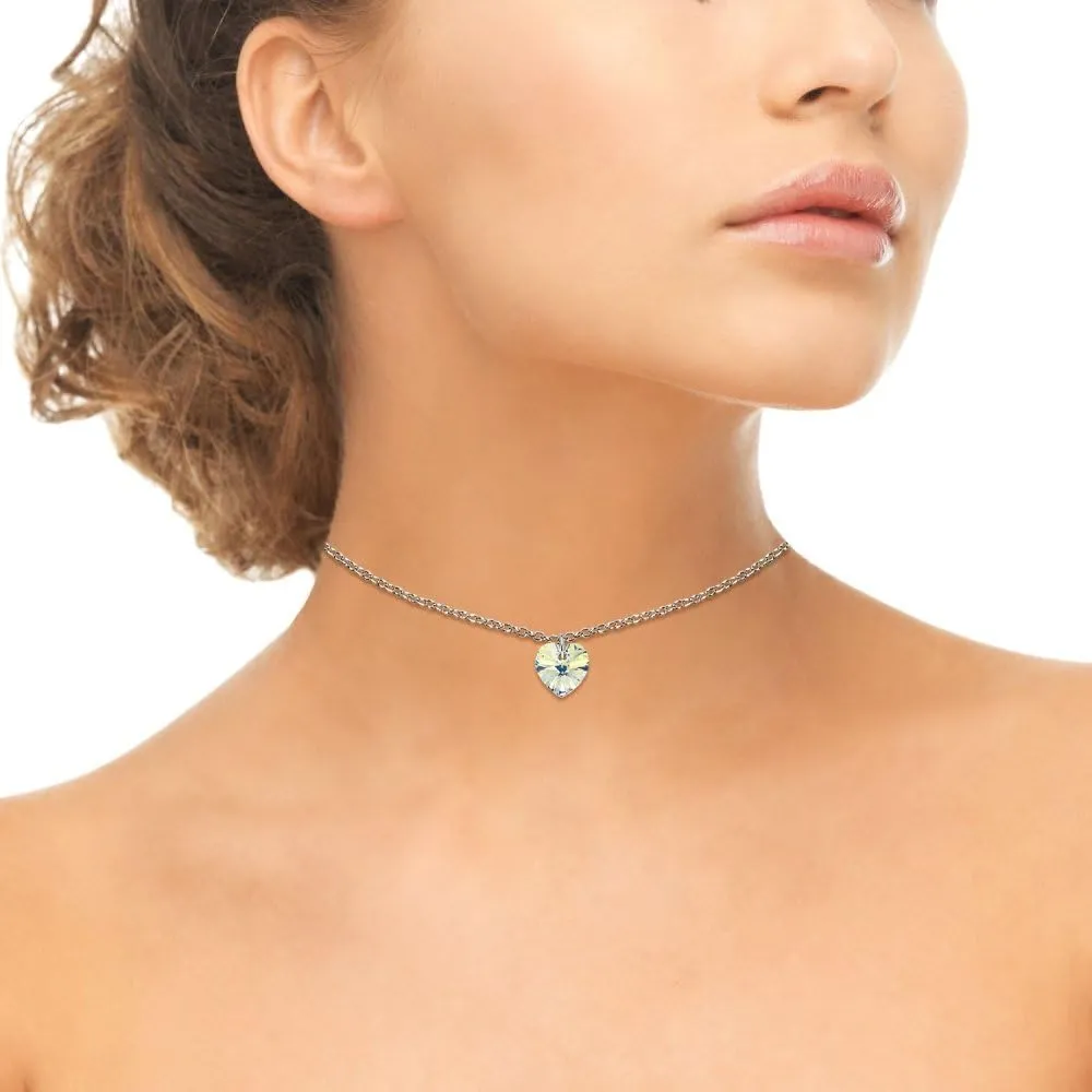 B. BRILLIANT Sterling Silver European Crystal Heart Short Choker Necklace for Women