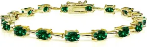 B. BRILLIANT Sterling Silver Genuine, Created or Simulated Gemstone 6x4mm Oval Classic Link Tennis Bracelet for Women