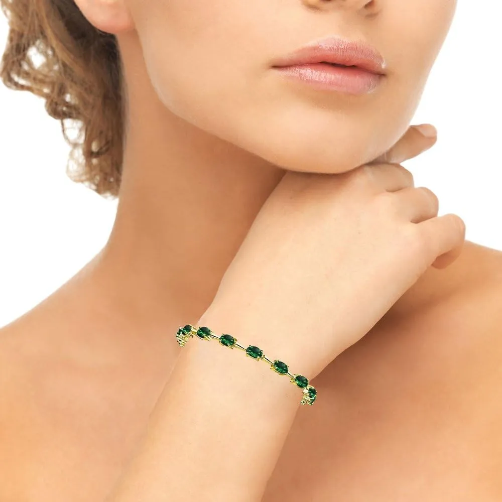 B. BRILLIANT Sterling Silver Genuine, Created or Simulated Gemstone 6x4mm Oval Classic Link Tennis Bracelet for Women