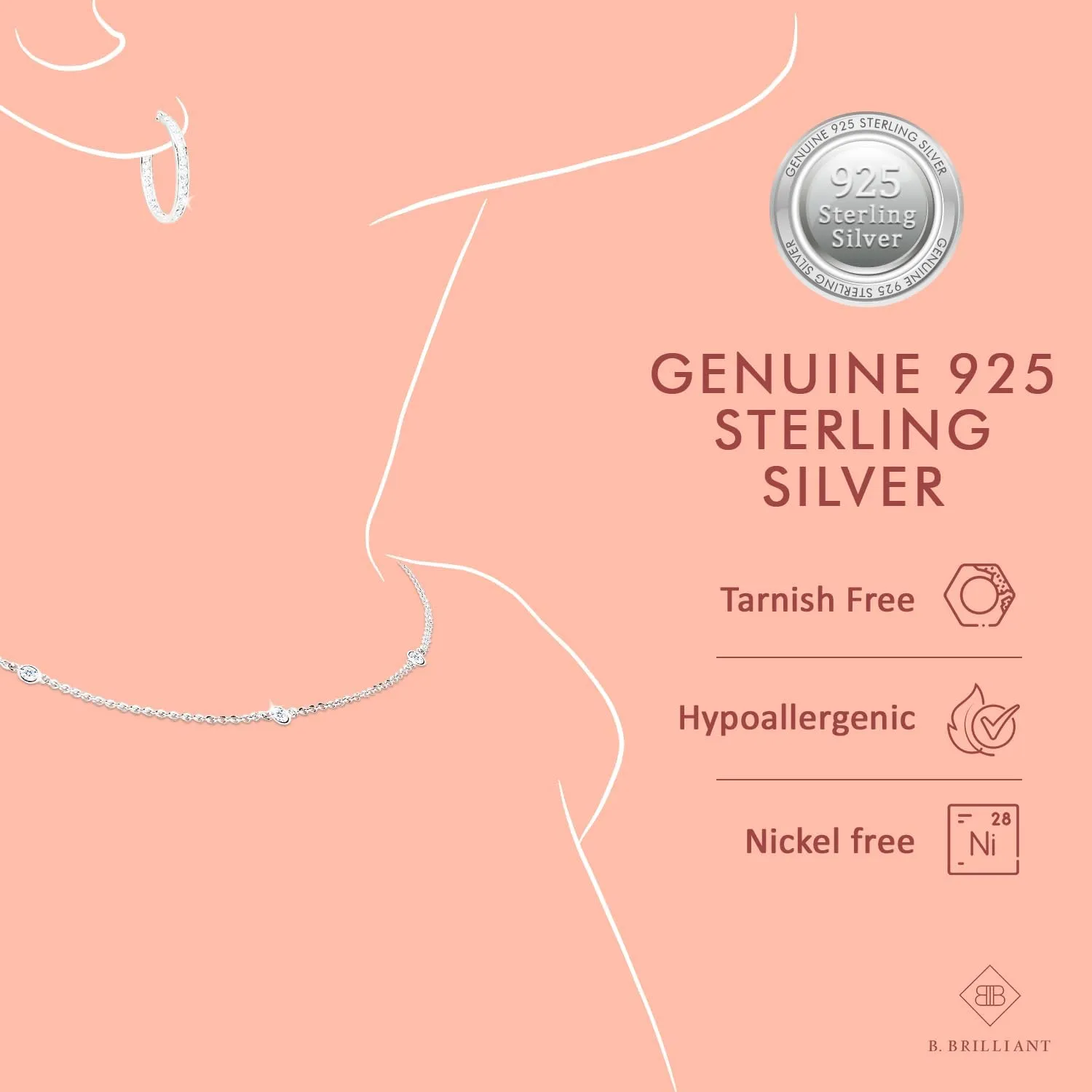 B. BRILLIANT Sterling Silver Genuine, Created or Simulated OvalGemstone Halo Dangle Earrings & Necklace Jewelry Set for Women Bridemaids with Gift Box