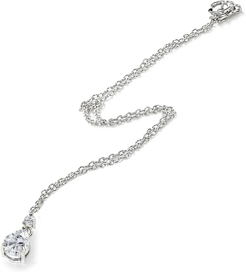 B. BRILLIANT Sterling Silver Genuine or Synthetic Gemstone 9x7mm Teardrop Slide Dangling Necklace for Women
