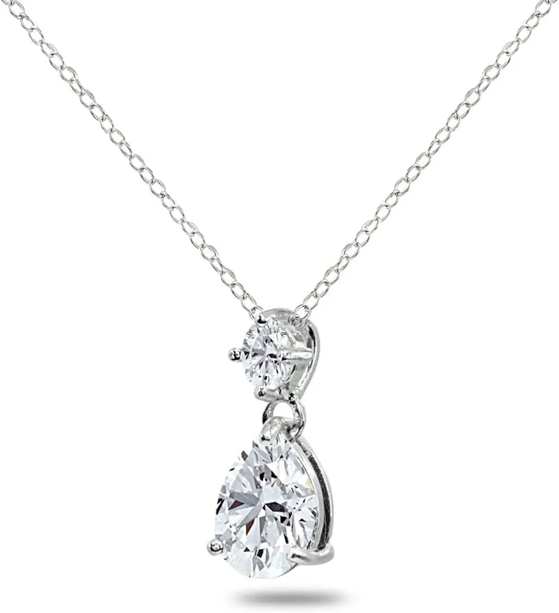 B. BRILLIANT Sterling Silver Genuine or Synthetic Gemstone 9x7mm Teardrop Slide Dangling Necklace for Women