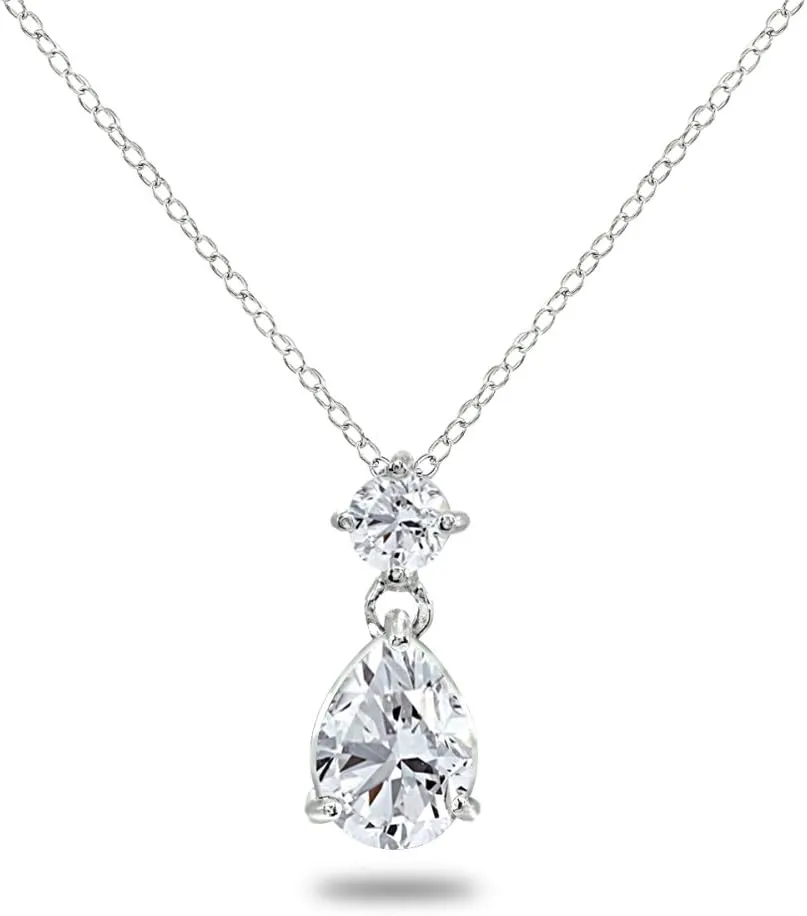 B. BRILLIANT Sterling Silver Genuine or Synthetic Gemstone 9x7mm Teardrop Slide Dangling Necklace for Women